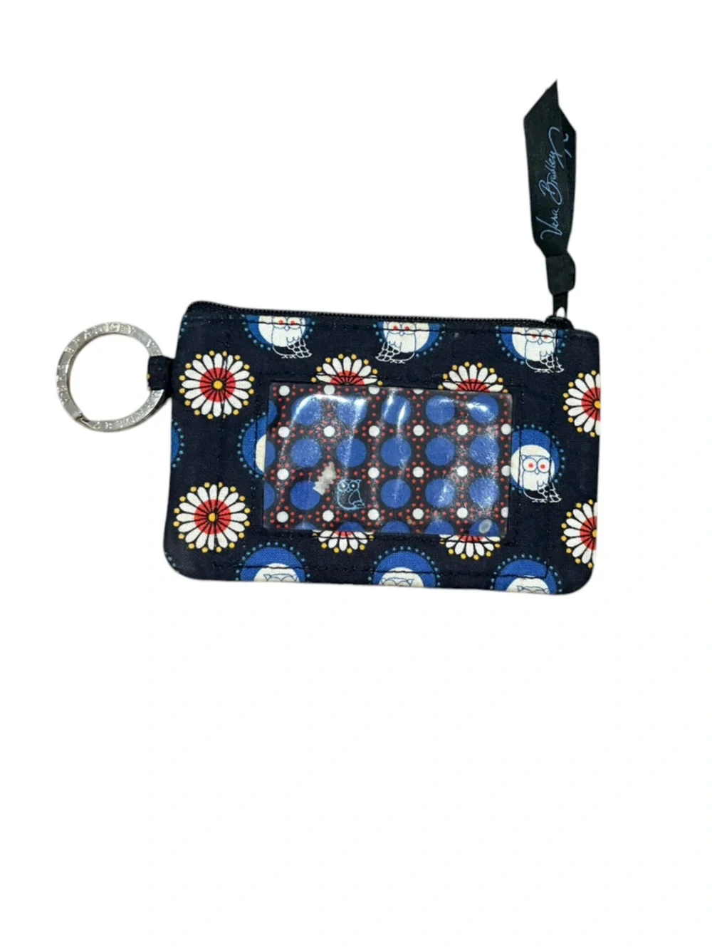 Vera Bradley Navy Owl Daisy ID Wristlet with Keyring - Picture 1 of 2